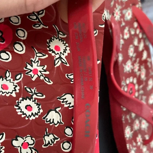 Coach Red Floral Flip Flops - Picture 4 of 6